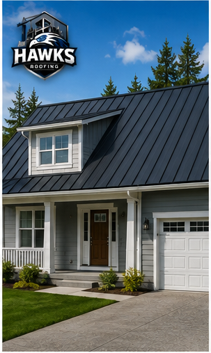 Completed standing-seam metal roof by Hawks Roofing