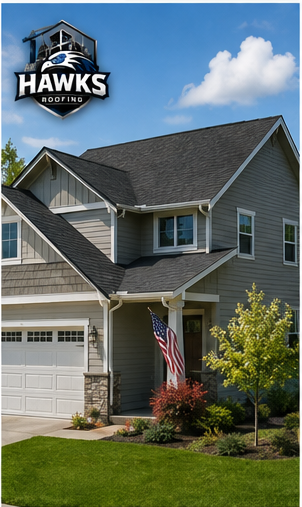 Completed shingle roof replacement by Hawks Roofing