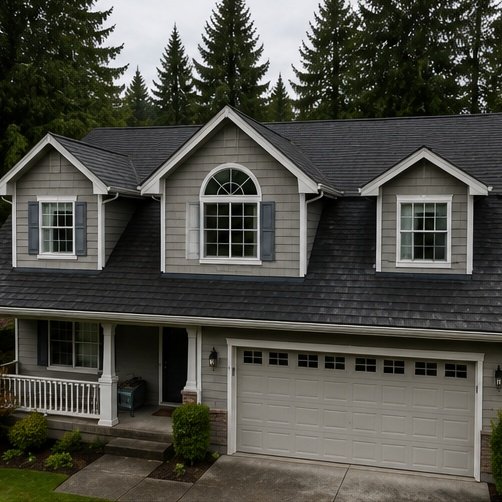 Roof after moss and debris removal by Hawks Roofing
