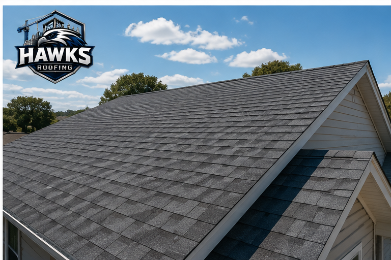 Repaired roof section blending seamlessly with the rest of the roofline