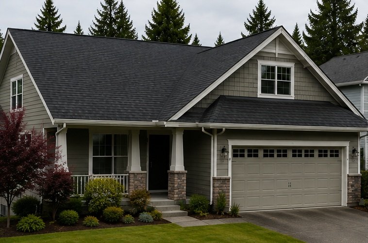 Completed roof replacement on a home in Washington State by Hawks Roofing